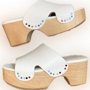 Charlotte Stone White Mules with Colorful Accents